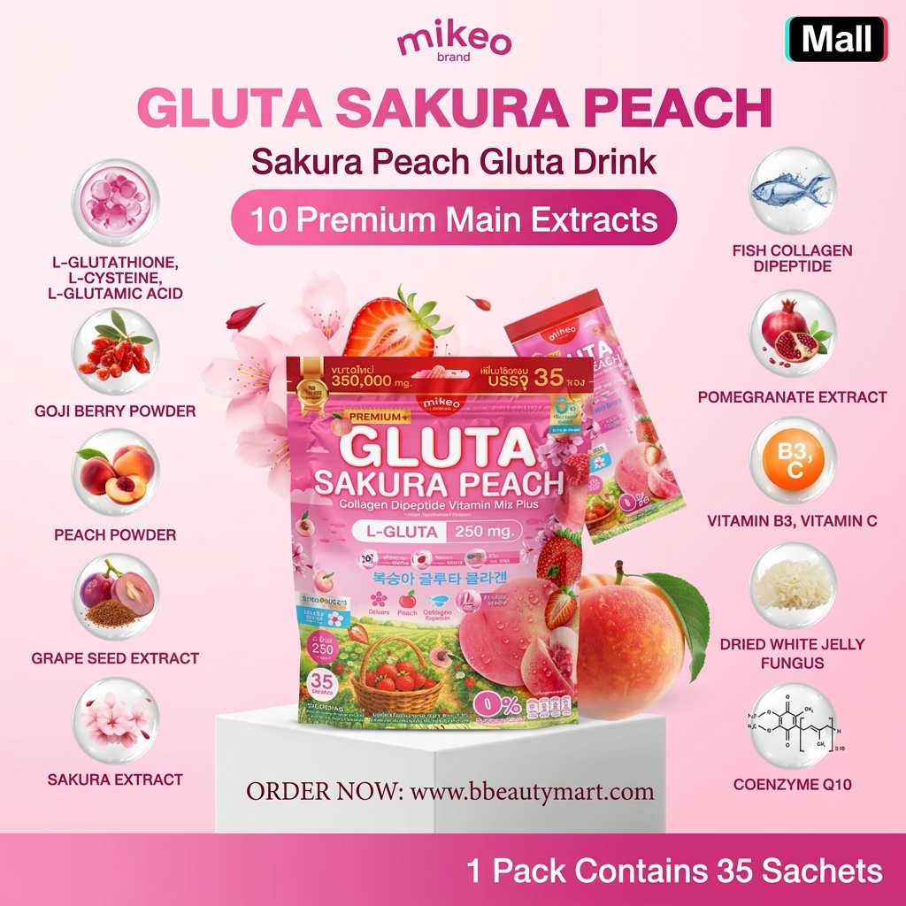 MIKEO GLUTA SAKURA PEACH Collagen Dipeptide Vitamin Mix Plus