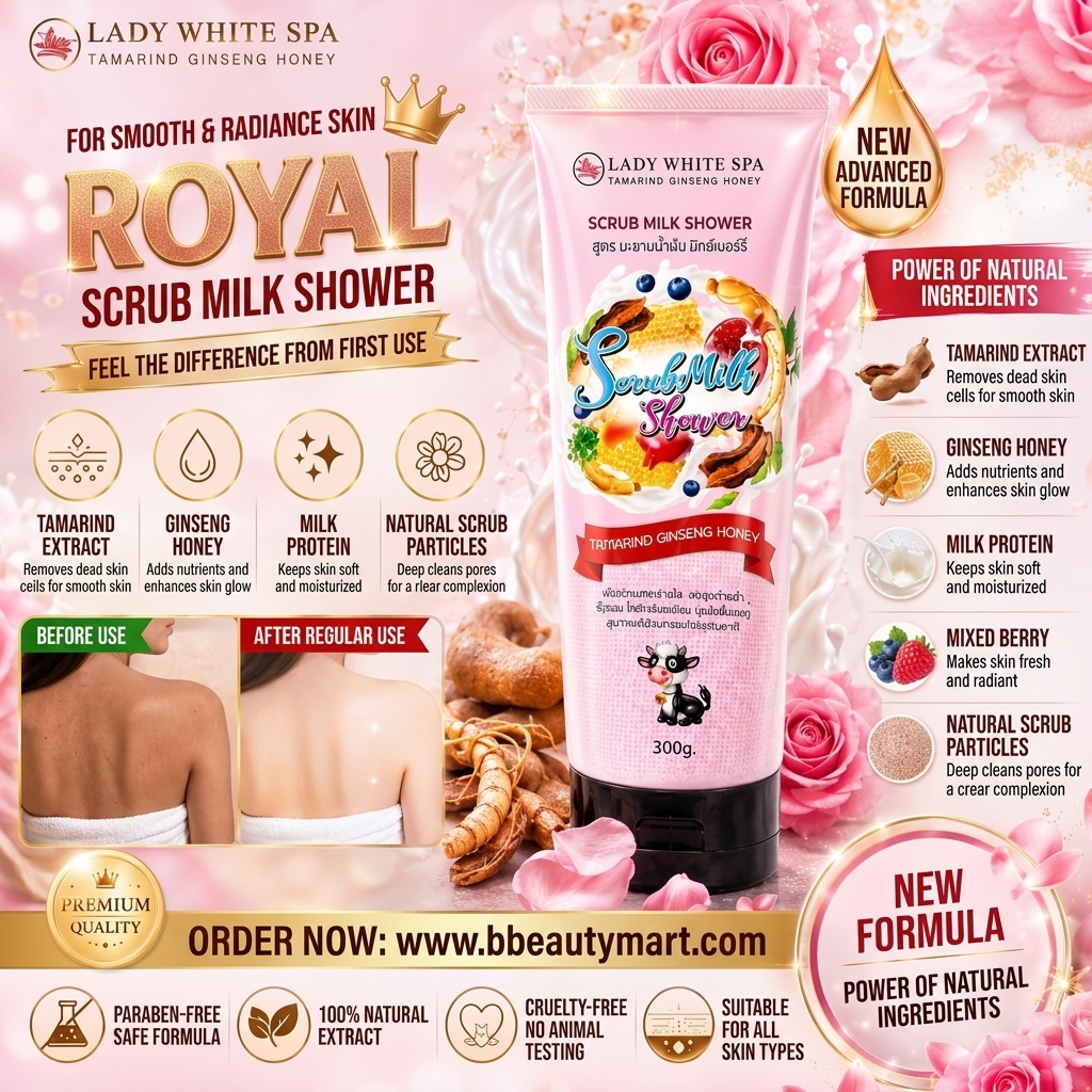 Lady White Spa Tamarind Ginseng Honey Scrub Milk Shower.