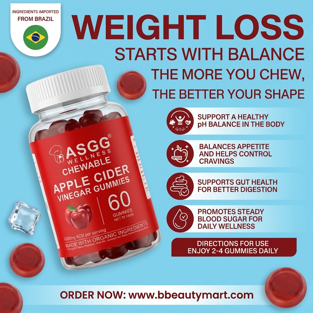 ASGG ACV + VC Apple Cider Vinegar Gummies (60 Gummies, Dietary Supplement)