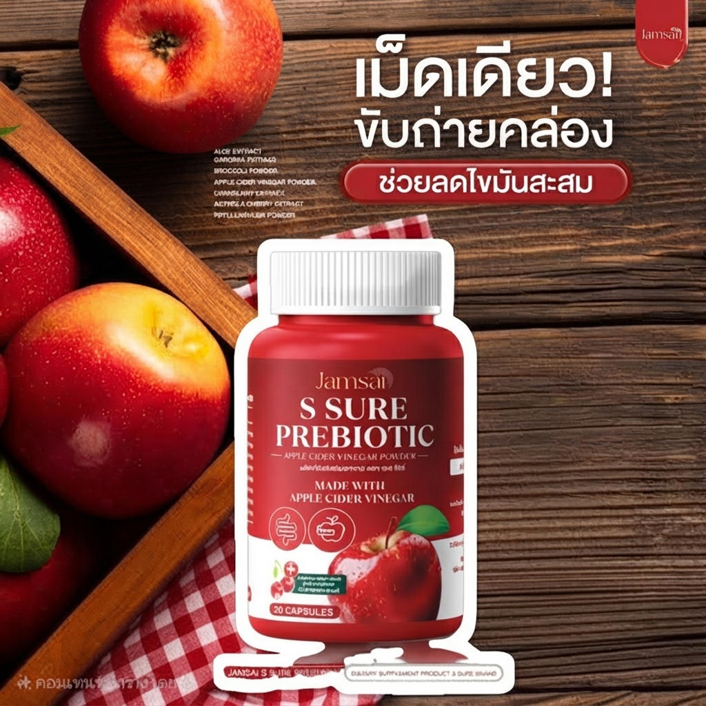Jamsai S Sure Prebiotic APPLE CIDER VINEGAR Weight loss capsules 20 capsules