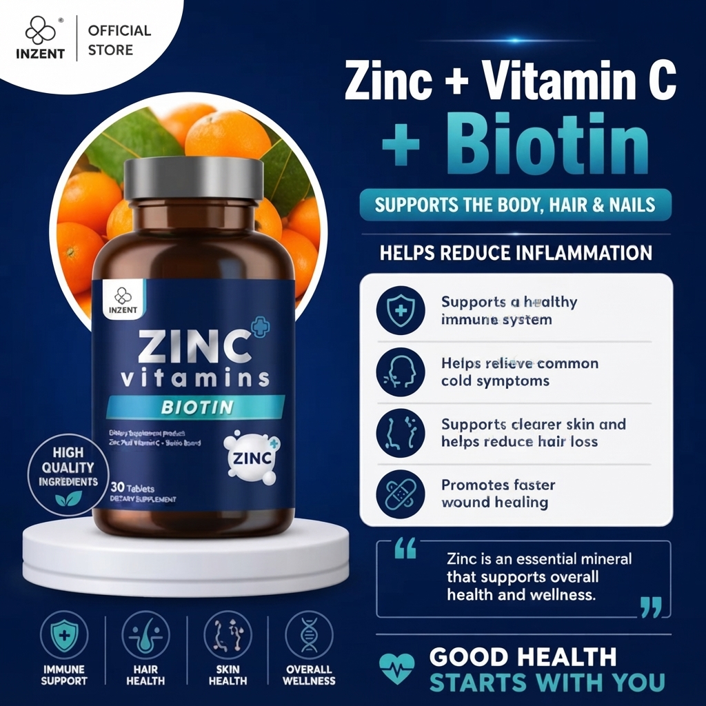 Inzent Zinc Plus Vitamins + Biotin dietary supplement