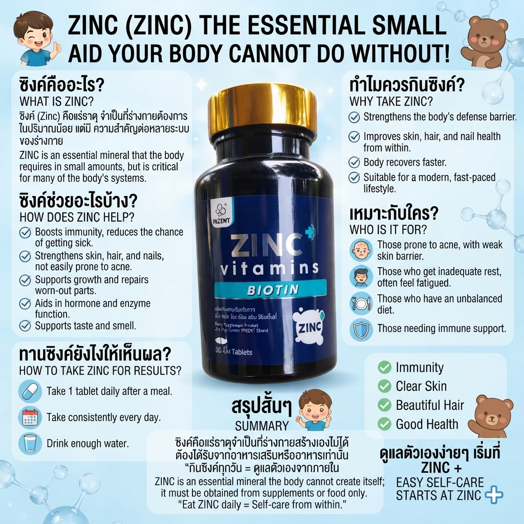 Inzent Zinc Plus Vitamins + Biotin dietary supplement
