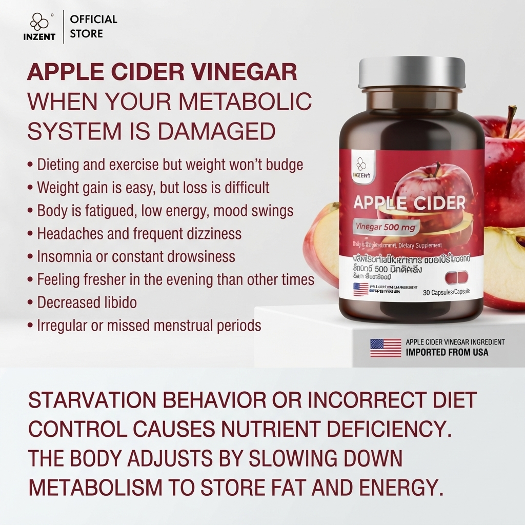 INZENT Apple Cider Vinegar is an apple cider vinegar dietary supplement in capsule