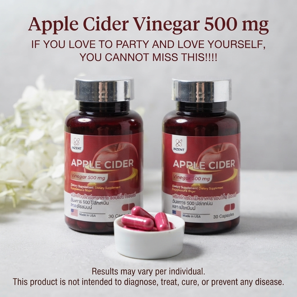 INZENT Apple Cider Vinegar is an apple cider vinegar dietary supplement in capsule