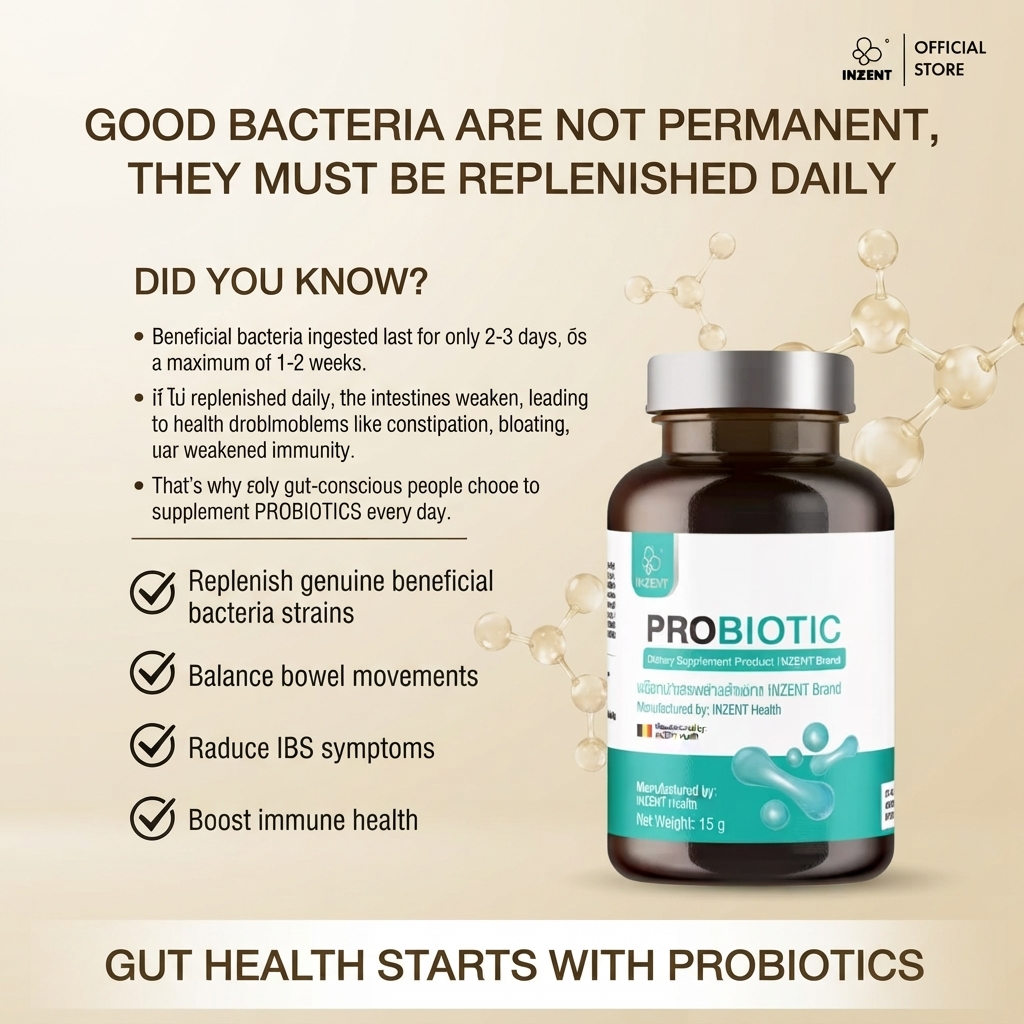 The INZENT Probiotic supplement in a 30-capsule