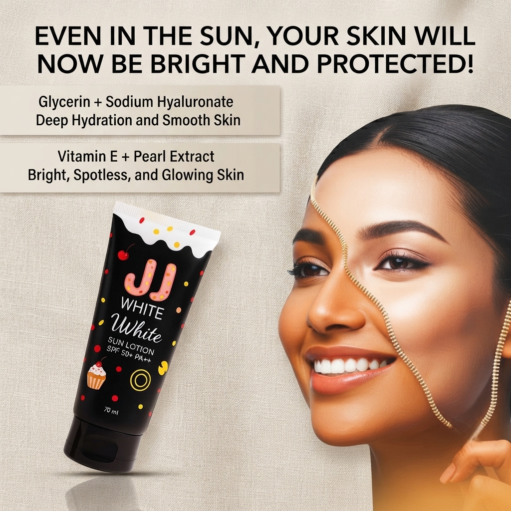 JJ White Vwhite Sun Lotion SPF 50 PA+++ – High Protection Sunscreen for Face & Body, 50ml(Thailand)