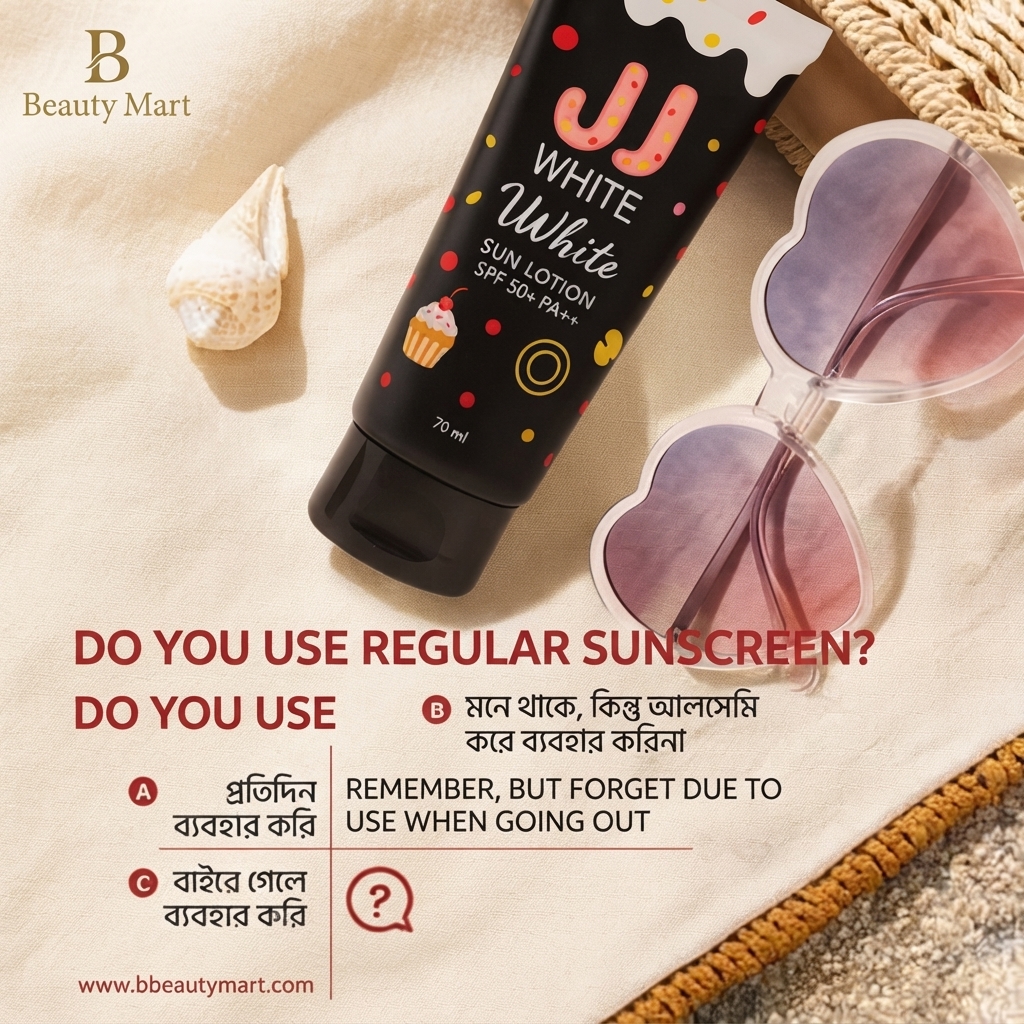 JJ White Vwhite Sun Lotion SPF 50 PA+++ – High Protection Sunscreen for Face & Body, 50ml(Thailand)