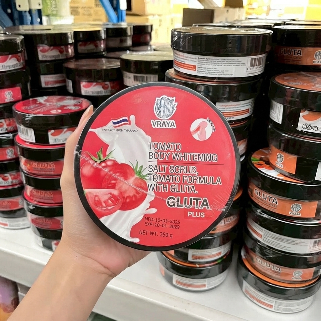 The Vraya Tomato Body Whitening Salt Scrub Gluta Plus