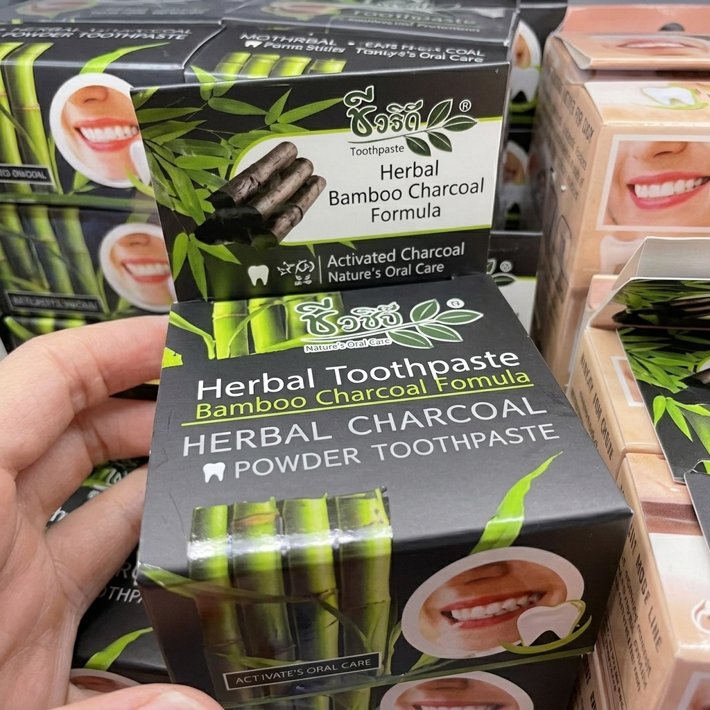 New Thai Herbal Charcoal Powder Toothpaste 