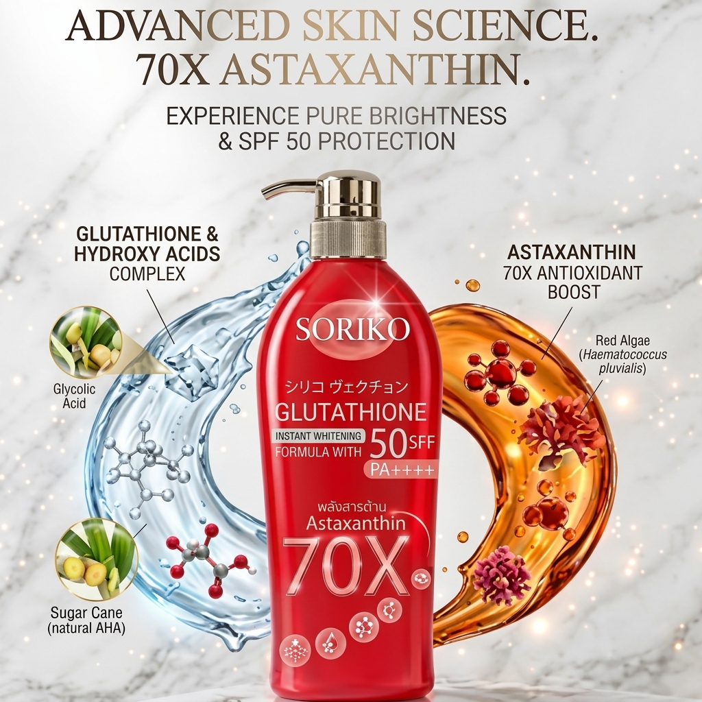 Soriko Glutathione Astaxanthin 70X Healthy Bright Body Lotion SPF50 PA++++