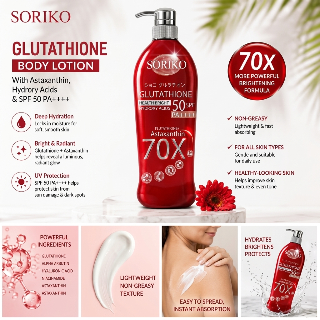 Soriko Glutathione Astaxanthin 70X Healthy Bright Body Lotion SPF50 PA++++