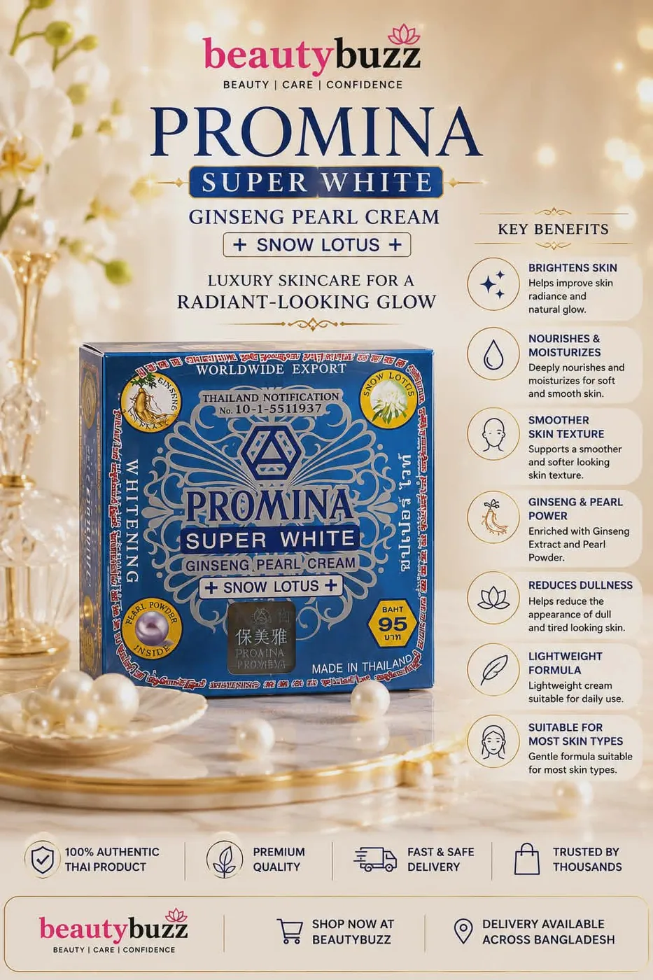 PROMINA GINSENG PEARL CREAM SUPER WHITE 11G