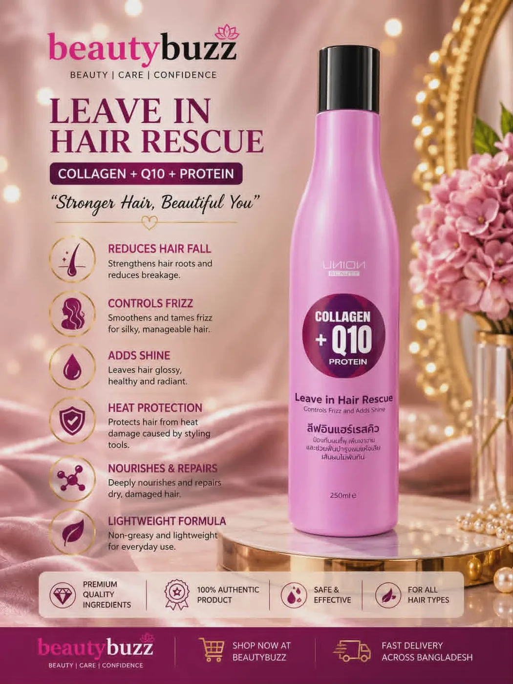 Union Collagen+Q10 Protein Leave in Hair Rescue 250ml
