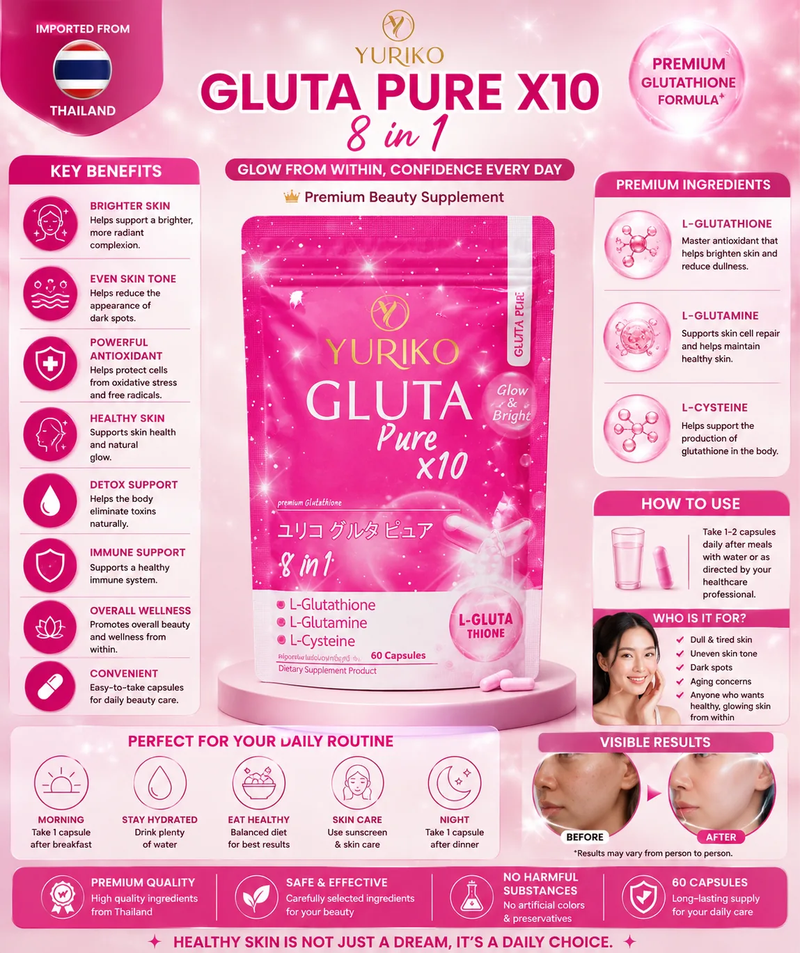 Yuriko Gluta Pure X10 8 In 1 Capsule L -Glutathione